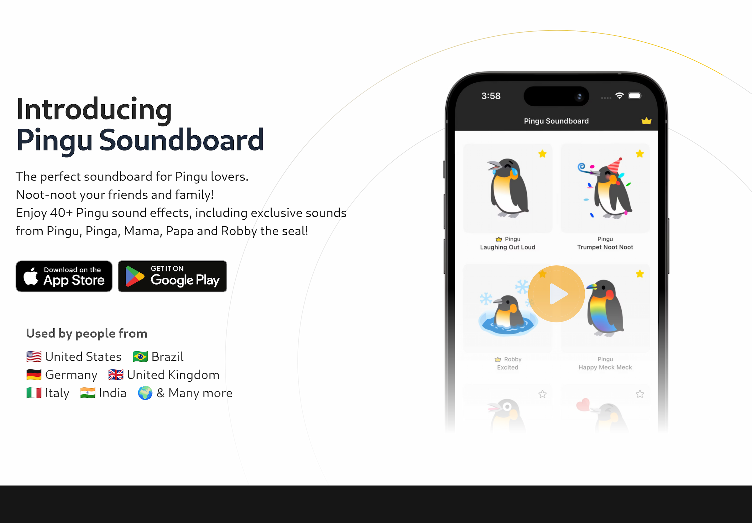 Screenshot of Pingu soundboard landing page